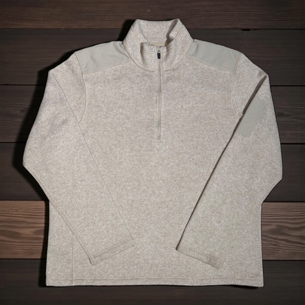 Eddie Bauer Sweater Mens 2XL XXL‎ Beige 1/4 Zip Knit Mock Neck Pullover